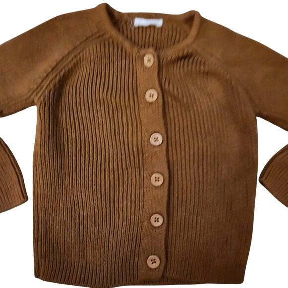 Jamie Kay Organic Cotton Cable‎ Knit Buttondown Cardigan Brown Teddy Size 1 year - Picture 2 of 4